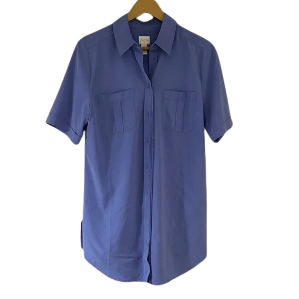 Chico’s Periwinkle Blue Button Down Shirt Short Sleeve Workwear Blouse